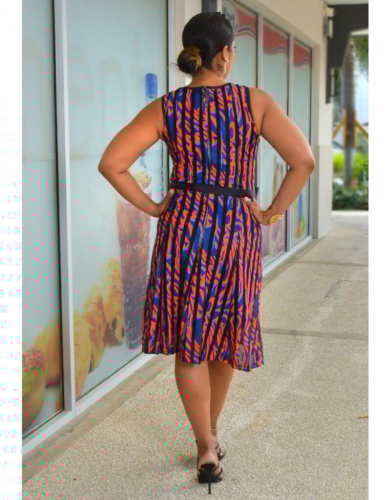 Peach Velvet URBANA- Printed Dress with Mesh Strips