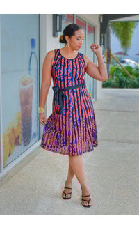 Peach Velvet URBANA- Printed Dress with Mesh Strips