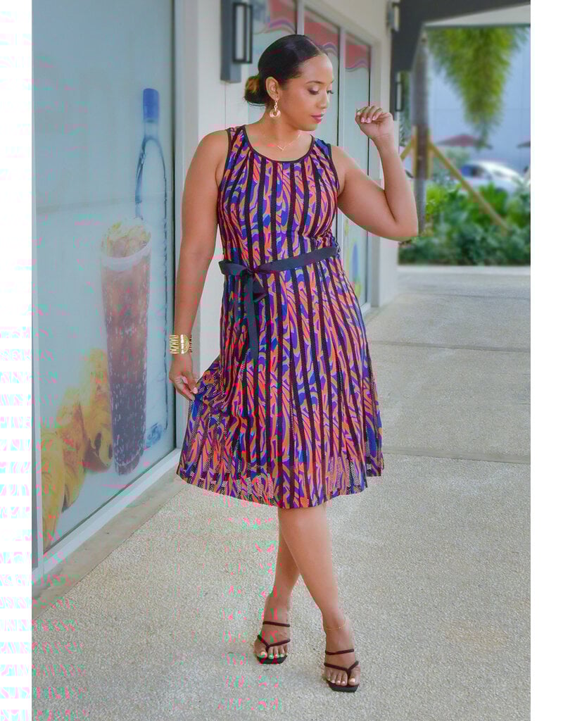 Peach Velvet URBANA- Printed Dress with Mesh Strips