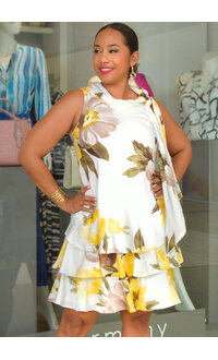 Signature SKYLAR- Printed Cowl Neck Dress with Tie