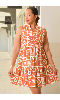 Sandra Darren ROLLA- Printed V-Neck with Frill Hem