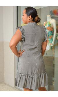 Sandra Darren KWANE- Stripe Dress with Double Frill Arm