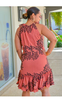 Signature KNOX- Printed Frill Hi-Neck Dress