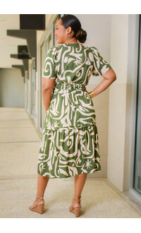 Signature KENIXA- Printed Short Sleeve Elastic Waist Dress