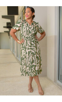 Signature KENIXA- Printed Short Sleeve Elastic Waist Dress