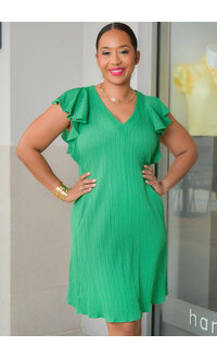 52SEVEN KEDGE- Solid V-Neck Frill Sleeve Dress