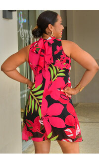 Signature FLAVIA- Floral Mock Neck with Tie Overlay