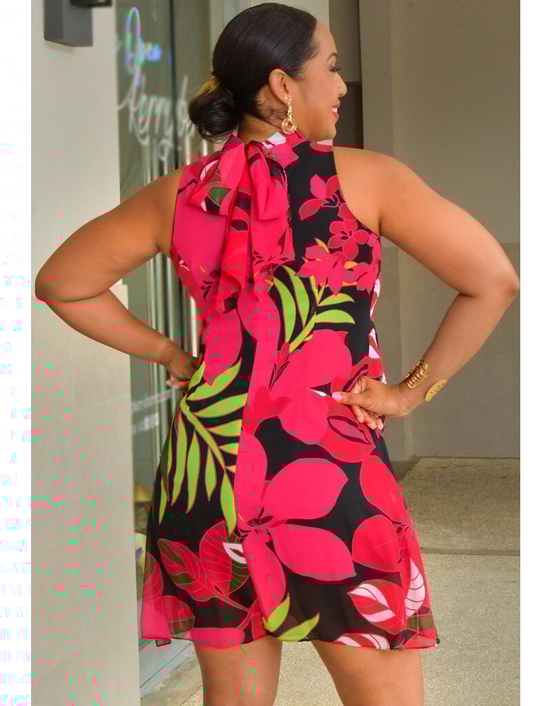 Signature FLAVIA- Floral Mock Neck with Tie Overlay