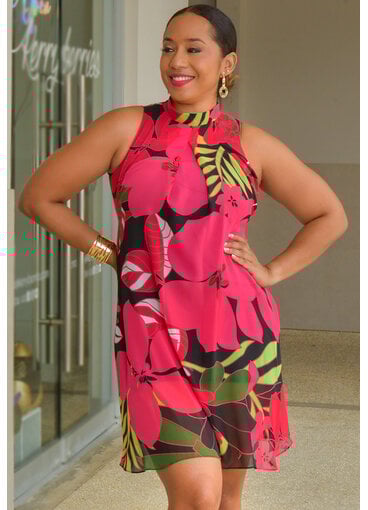 Signature FLAVIA- Floral Mock Neck with Tie Overlay