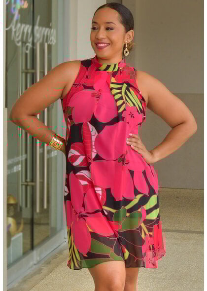 Signature FLAVIA- Floral Mock Neck with Tie Overlay