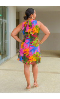 Signature FLAVIA- Printed High Neck Overlay Dress