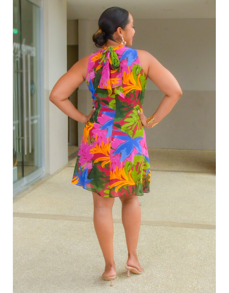 Signature FLAVIA- Printed High Neck Overlay Dress