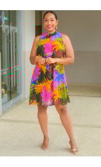 Signature FLAVIA- Printed High Neck Overlay Dress