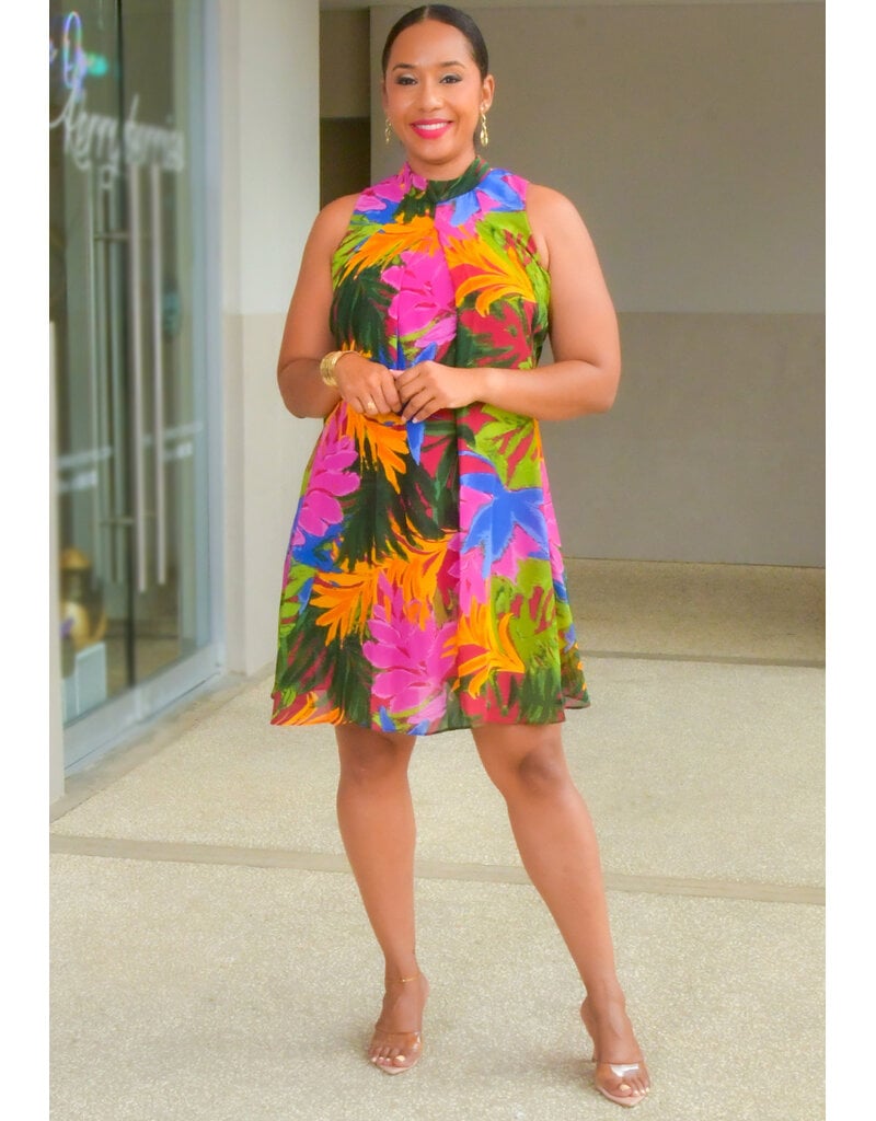 Signature FLAVIA- Printed High Neck Overlay Dress