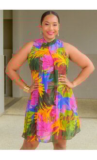 Signature FLAVIA- Printed High Neck Overlay Dress