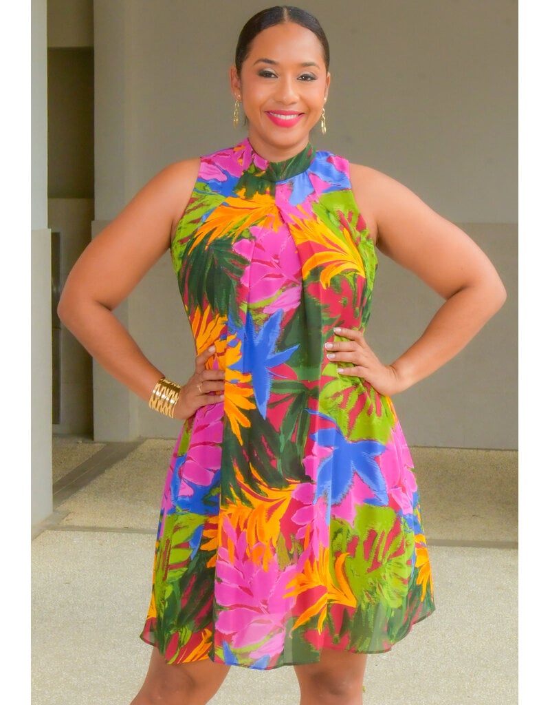 Signature FLAVIA- Printed High Neck Overlay Dress