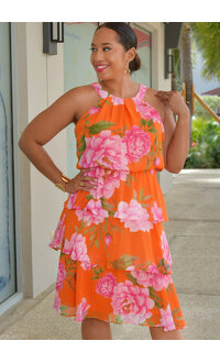 Signature FLAIRA- Floral Hi-Neck Shutter Bottom Dress