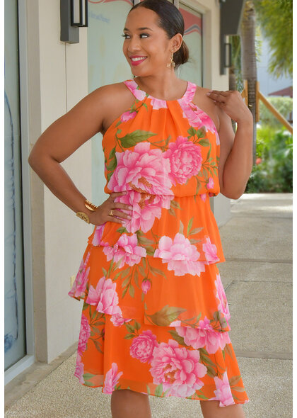 Signature FLAIRA- Floral Hi-Neck Shutter Bottom Dress