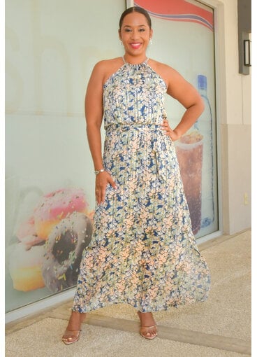 MSK FIMILLA- Long Floral Dress with Chain