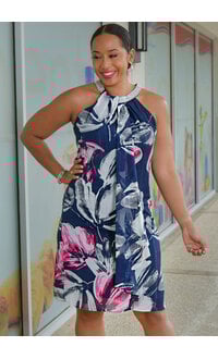 Peach Velvet FEIA- Printed Armhole Dress with Diamanté Neck