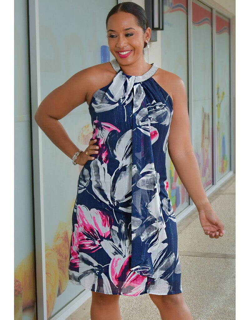 Peach Velvet FEIA- Printed Armhole Dress with Diamanté Neck