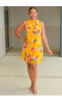 Signature FLAVIA- Floral Mock Neck with Tie Overlay