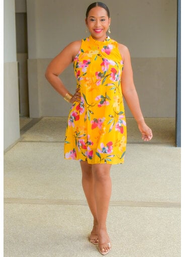 Signature FLAVIA- Floral Mock Neck with Tie Overlay