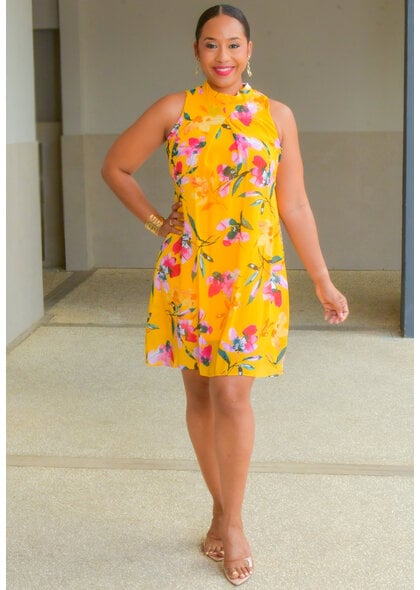 Signature FLAVIA- Floral Mock Neck with Tie Overlay