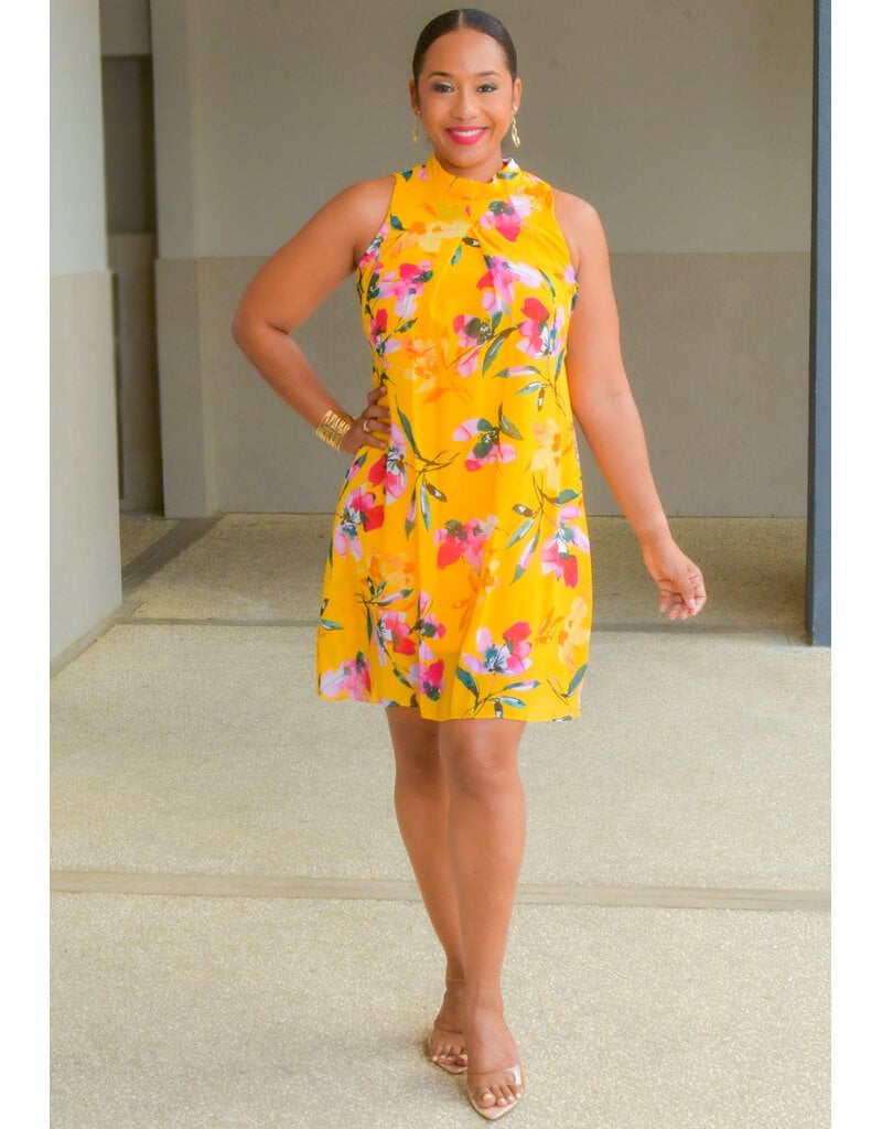 Signature FLAVIA- Floral Mock Neck with Tie Overlay