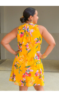 Signature FLAVIA- Floral Mock Neck with Tie Overlay