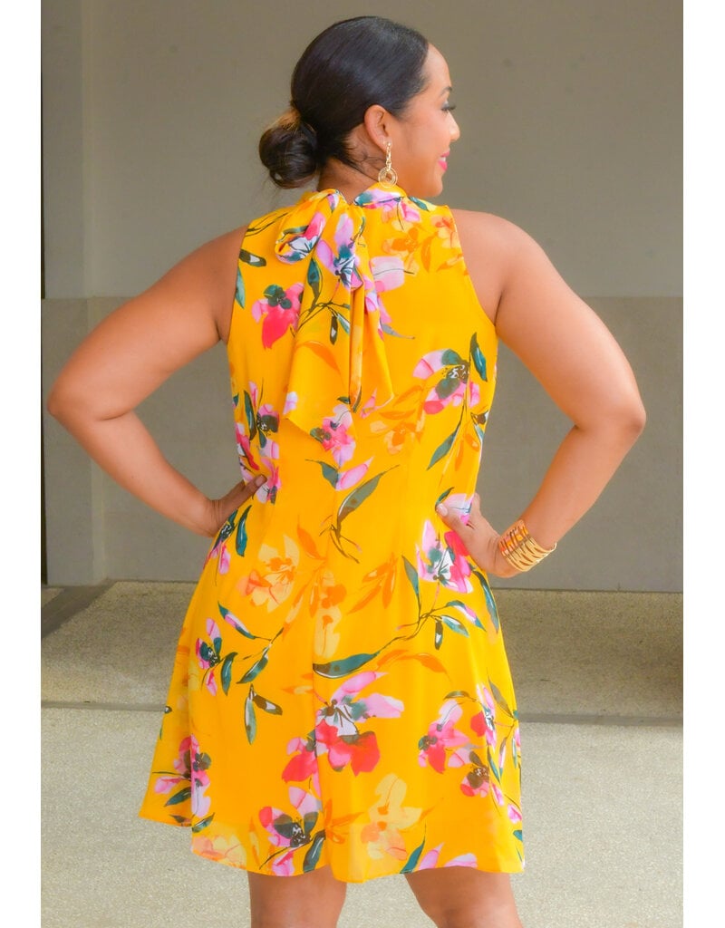 Signature FLAVIA- Floral Mock Neck with Tie Overlay