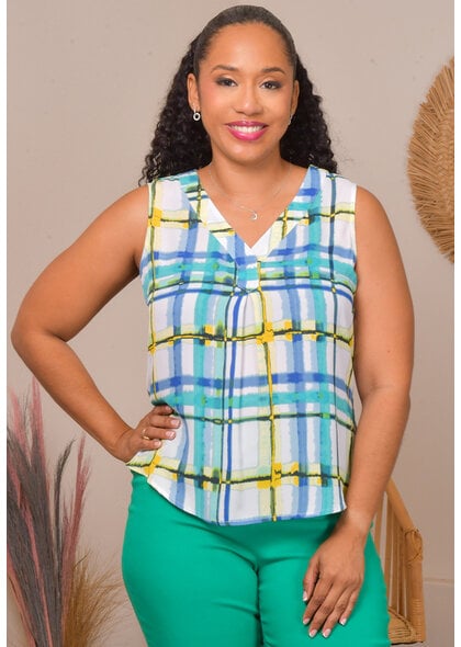 ZAC & RACHEL VABILY- Printed Armhole V-Neck Top