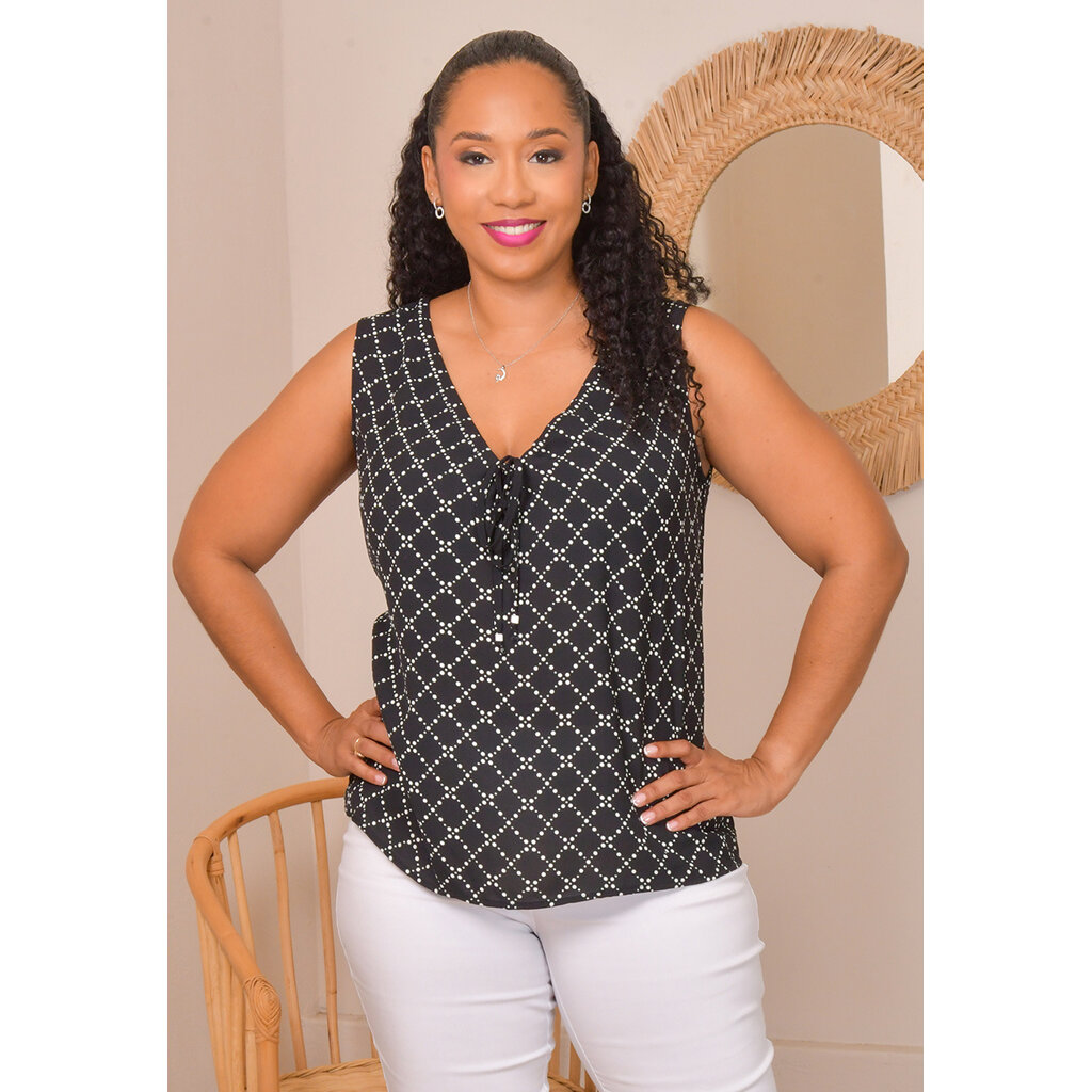 VALKO- Printed V-Neck Top with Tie