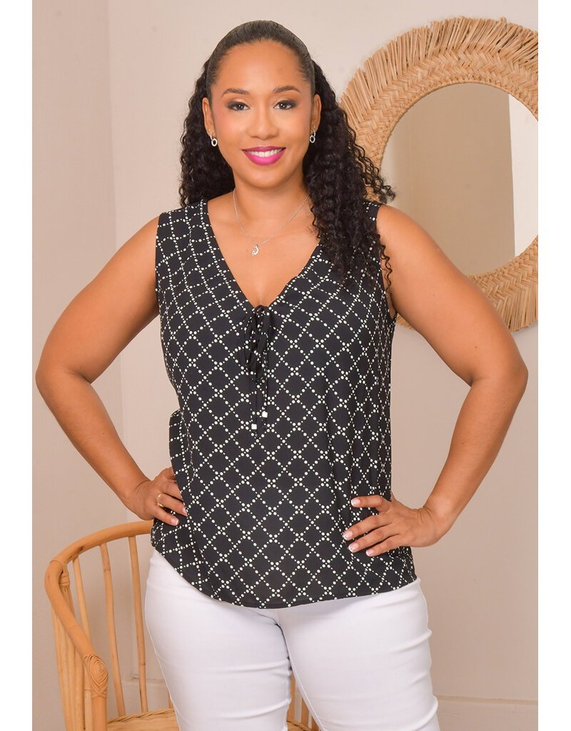NINETY CLOTHING VALKO- Printed V-Neck Top with Tie
