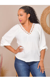 Unique Spectrum VALLEE- Crochet V-Neck Balloon Sleeve Top