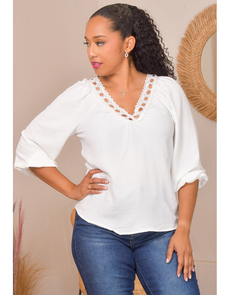 Unique Spectrum VALLEE- Crochet V-Neck Balloon Sleeve Top