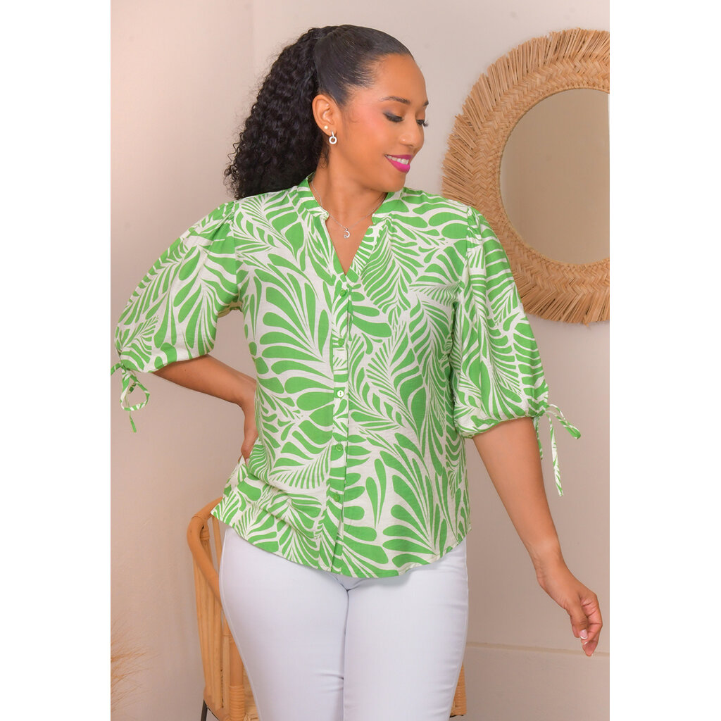VAMIKA- Printed Botton Top with Tie Sleeve