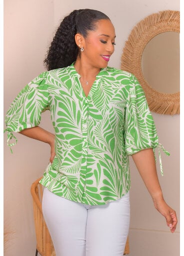 MLLE Gabrielle VAMIKA- Printed Botton Top with Tie Sleeve