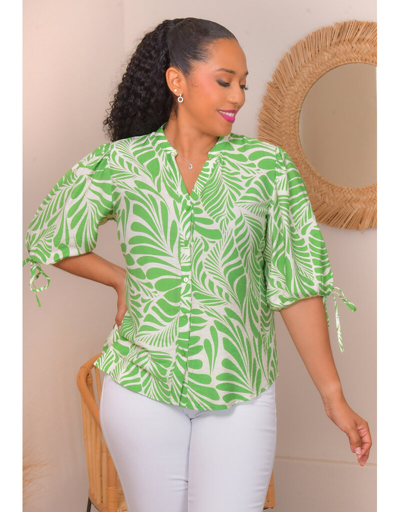 MLLE Gabrielle VAMIKA- Printed Botton Top with Tie Sleeve