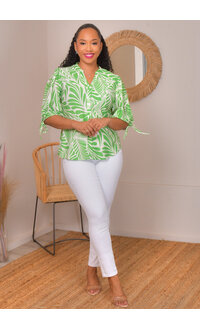 MLLE Gabrielle VAMIKA- Printed Botton Top with Tie Sleeve