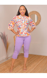 ZAC & RACHEL VANIR- Floral Frill Neck Balloon Sleeves Top