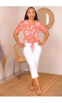 ZAC & RACHEL VARINI- Printed V Neck Top with Crochet Shoulders