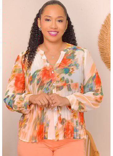 FIGUEROA & FLOWER VARLO- Printed Steam Pleat Button Down Top