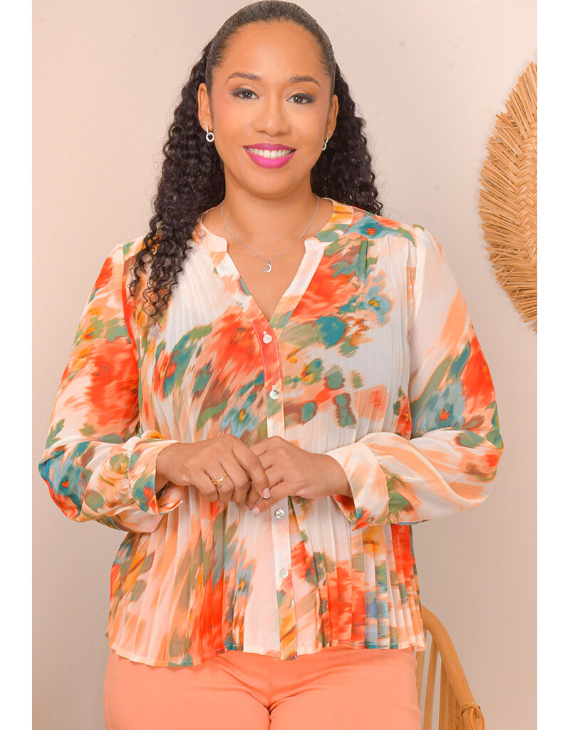 FIGUEROA & FLOWER VARLO- Printed Steam Pleat Button Down Top