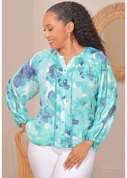 ZAC & RACHEL VASS- Floral Button Down Top with Cut-Outs