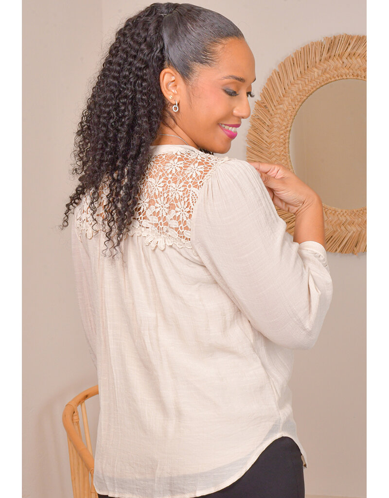 HARPER 241 VATRIX- Crochet 3/4 Button Down Top