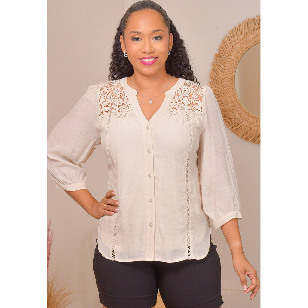 VATRIX- Crochet 3/4 Button Down Top