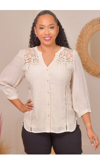 HARPER 241 VATRIX- Crochet 3/4 Button Down Top