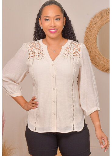 HARPER 241 VATRIX- Crochet 3/4 Button Down Top