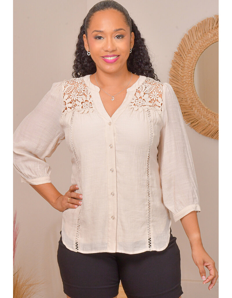 HARPER 241 VATRIX- Crochet 3/4 Button Down Top
